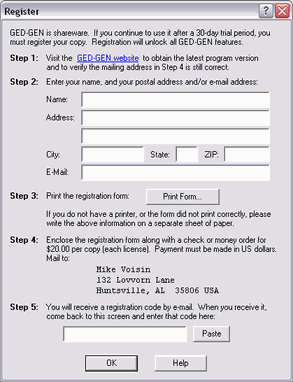 Registration Dialog