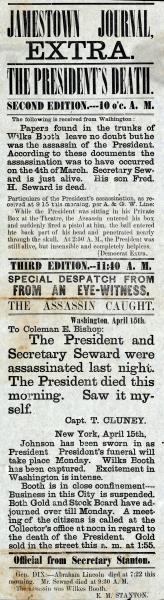 Jamestown Journal Extra. The President's death. Jamestown Journal Extra. The President's death.